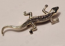 BIJOU BROCHE LEZARD SALAMANDRE GECKO MÉTAL ARGENTÉ PIERRE VERTES # K21