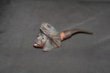 Pipe ancienne en bois- Tête d'indien - Yeux en verre - Alian Briar - Italy