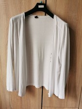 GILET CARDIGAN COTON BLANC MANCHE LONGUE T 44 / 46 BOUTON DECOLLETE V 