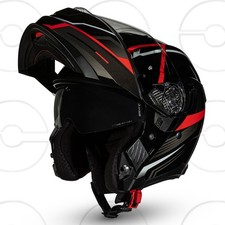 Casque de moto modulable CRUIZER homologué, noir et rouge brillant, double visiè