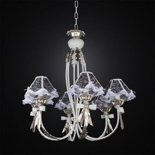 Lustre Shabby Chic En Fer Forgé Crème Et Feuille D'Or À 6 Lumières BGA 2706