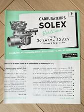 Brochure / dépliant Carburateurs Solex Verticaux Types 26 ZAKV et 30 AKV - 1946