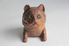 Encrier Tête Chat bois sculpté Art populaire Suisse Forêt Noire (74375)