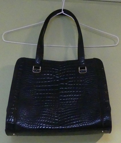 Sac verni noir façon - verni, croco