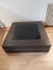 table basse carrée 120x120 design wengé bois-verre-metal