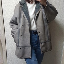 manteau shearling coat fourré mouton oversize gris vintage