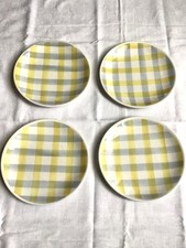 LOT 4 ASSIETTES À DESSERT ANCIENNES CARREAUX TORCHONS JAUNES VINTAGE ANNÉES 1950