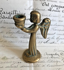 VINTAGE FRENCH SOLID BRASS MINIATURE ANGEL CANDLE HOLDER DOLLS HOME DECOR 2.3/4"