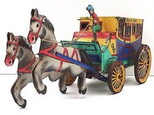 DILIGENCE TEXAS POST JOUSTRA  COWBOY WESTERN  ANCIEN JOUET MÉCANIQUE FONCTIONNE