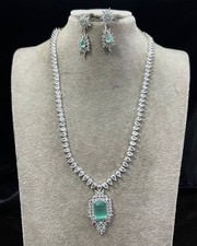 Indien Bollywood Mariage Soirée Plaqué Argent Zircone Ensemble Bijoux Femme AM21