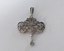 ANCIEN PENDENTIF ART NOUVEAU ARGENT MASSIF STRASS 1900
