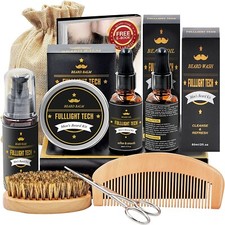 Kit Coffret Complet Homme Barbe Shampoing Huile Peigne Brosse Ciseaux Baume Soin