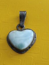 pendentif Coeur argent massif Et Pierre Précieuse Larimar Ancienne 