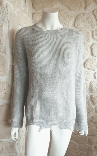 Pull gris effet - , déchiré