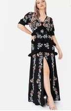 Maya Deluxe Premium Décoré Ruche Maxi Robe en Noir (fmn16-1)