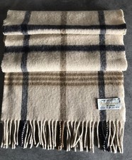 Écharpe AQUASCUTUM 100% Laine, 140 x 30 Cm, Beige, à Frange, Tartan Carreaux