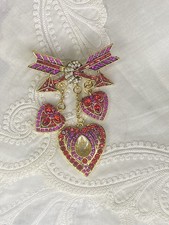 Broche Vintage Flèche Coeur Rouge Dore