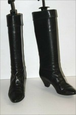 BALDININI Bottes à Revers Vintage Cuir Veau Noir T 37 TBE