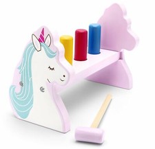 Banc à marteler pour enfant - en bois - avec maillet/cylindres - thème licorne