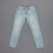 Jean Droit Distressed Levi's 501 T Femme W27 L28 Bleu Lightwash Coton Boutons