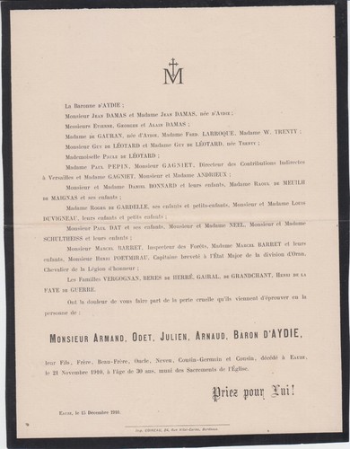 1910 faire part - faire-part, décès