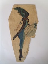 Dessin ancien mode art deco gouache signature peinture fashion drawing painting