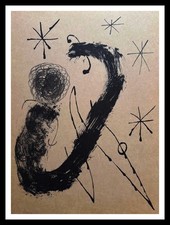 Joan MIRO : Tâche noire sur fond marron II, cartones, Lithographie 1965