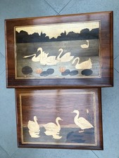 SERIE 2 TABLE GIGOGNE MARQUETERIE  DECOR ANIMAUX