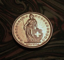 Pièce 2 francs, SUISSE 1968. B. Helvetia debout. Circulée. Bon état.