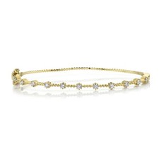 14K or Jaune Perlé Bracelet Diamant Fermoire Verrou Femmes Coupe Ronde 17CM