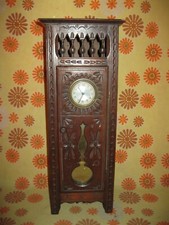 Retro Ancien MOBILIER BRETON HORLOGE PENDULE h44cm BOIS Meuble Maison de Poupée
