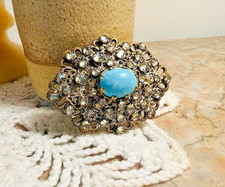 Broche dôme verre de Pékin pierre du Rhin numéroté laiton Art Déco