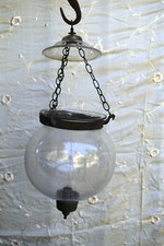 Lanterne Suspendue En Verre Clair Antique Belge Avec Globe En Cloche Hundi