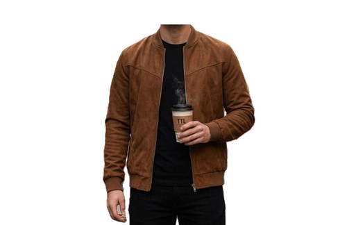 Blouson bomber marron daim - bomber, en