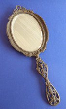 Miroir face à main ancien bronze  XIXe glace biseautée l 33cm bon etat
