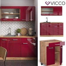 Cuisine intégrée Cuisine en bloc R-Line Single 140 cm chêne rouge-bordeaux Vicco