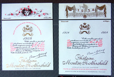 2 Etiquettes vin Château Mouton Rothschild 1952 et 1954 Bordeaux authentiques