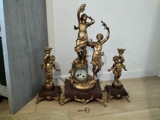 Pendule et GARNITURE DE CHEMINEE  en régule Et marbre Guillemin 