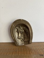 Cendrier en Laiton Fer À Cheval avec Tête de Cheval - Ancien - Vintage 