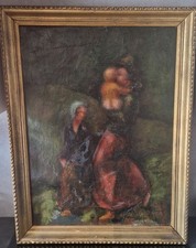 HST TABLEAU ANCIEN FEMME ENFANT ORIENTALISTE SIGNATURE A IDENTIFIER