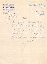 Facture   1943 MODERN TAILLEUR F ALIZARD A VICHY - M. DEBIZE A GRANDRIS