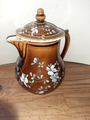 Pot pichet anse decor fleurs - pichet,