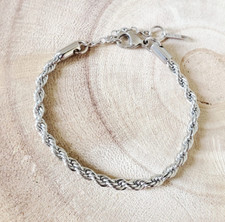 Bracelet torsadé acier inoxydable argent cadeau homme femme 18 cm + 3 cm