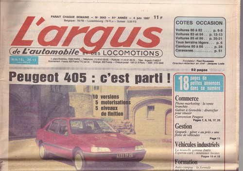 Argus 3043 peugeot 405 - n°3043,