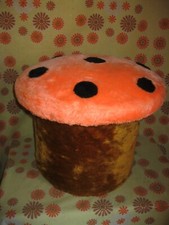 ? Vintage 70s Ancien COFFRE POUF CHAMPIGNON en MOUMOUTE Tabouret Retro Mushroom