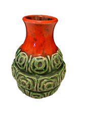 vase vert orange  en céramique  Allemande  West Germany Vintage décoration 60 s