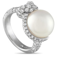 Mikimoto Desmos 18K White Gold 0.62ct Diamond and Pearl Ring