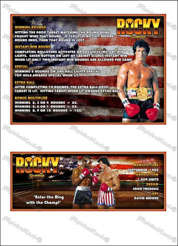 Gottlieb rocky 1982 cartes - gottlieb,