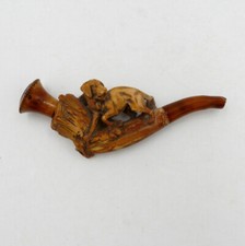 Pipe en écume de mer et ambre, « Chien de chasse au naturel», XIXe siècle ancien