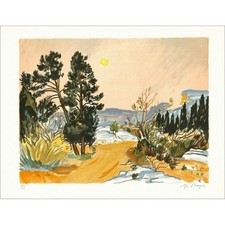 BRAYER Yves - Lithographie originale "Coucher de soleil aux Baux" 50x65cm - 1973